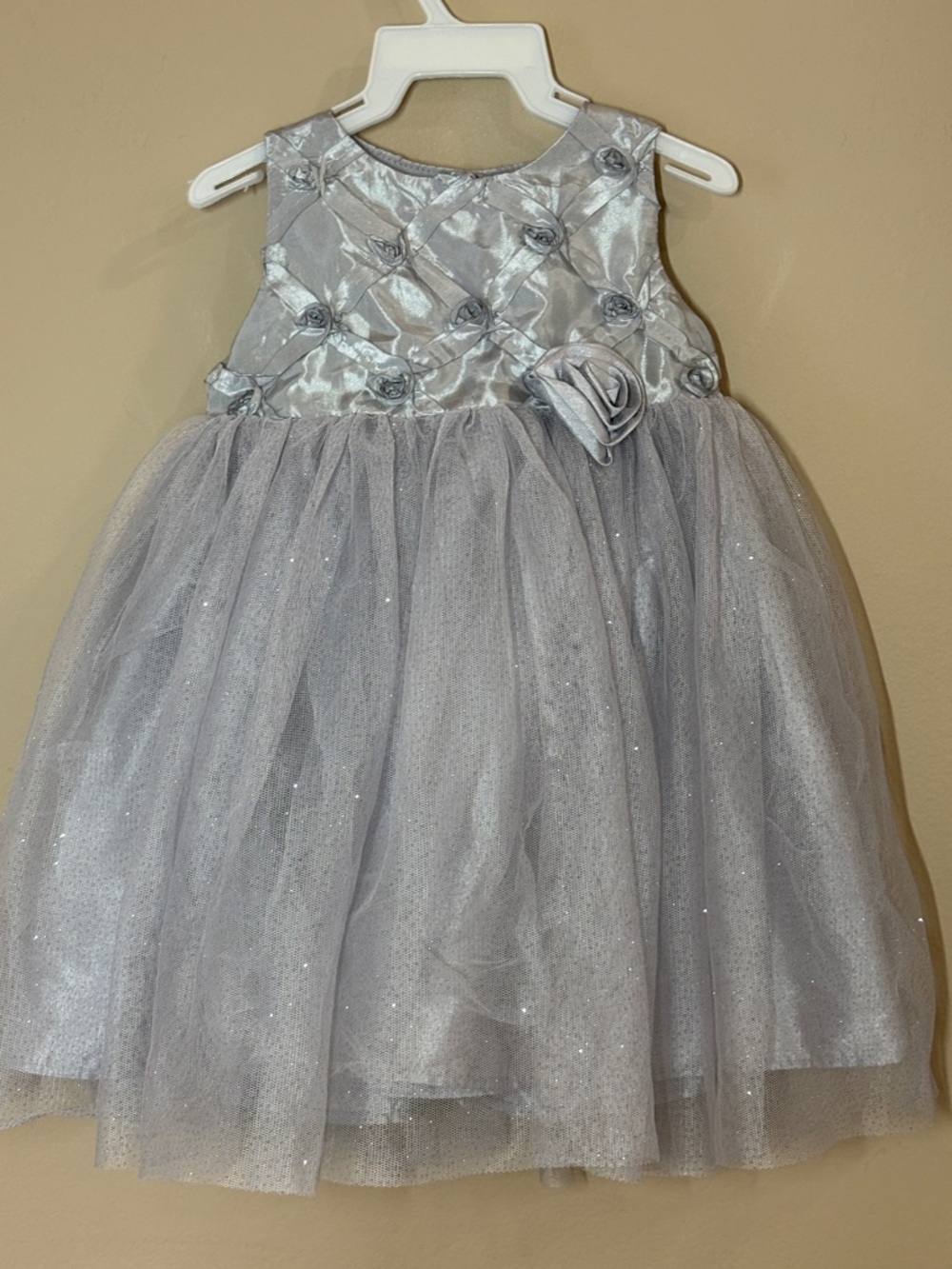 Silver Tulle Flower-Accent Party Dress for Infant Girls, 6-9 Months